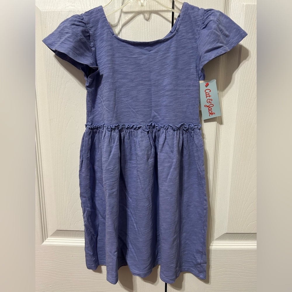 Cat & Jack Toddler Girls Blue Dress Soft Washed Cotton Knit NWT Size 5T